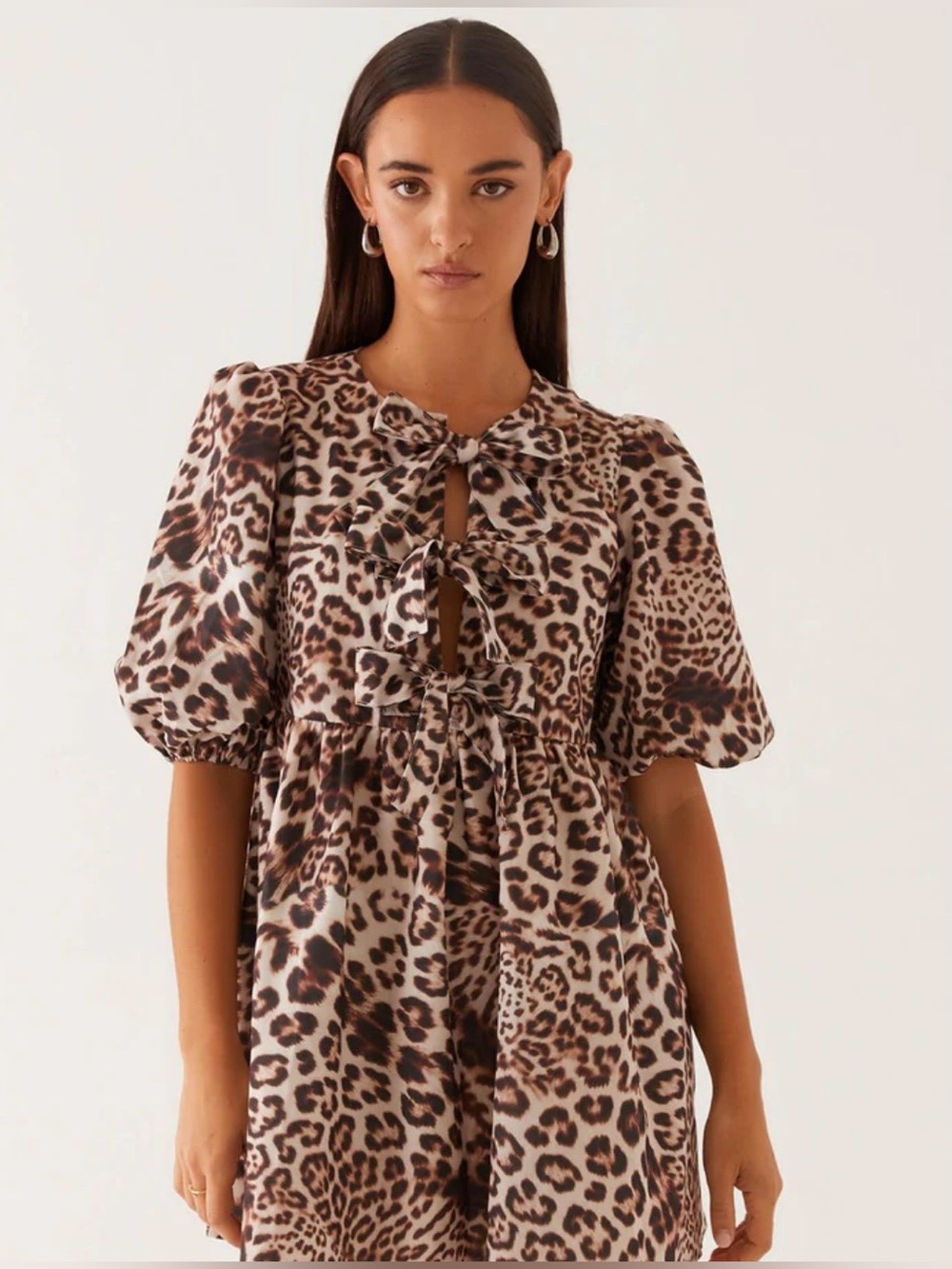 Peppermayo Leopard Print Tie-Front Puff Sleeve Dress ✨